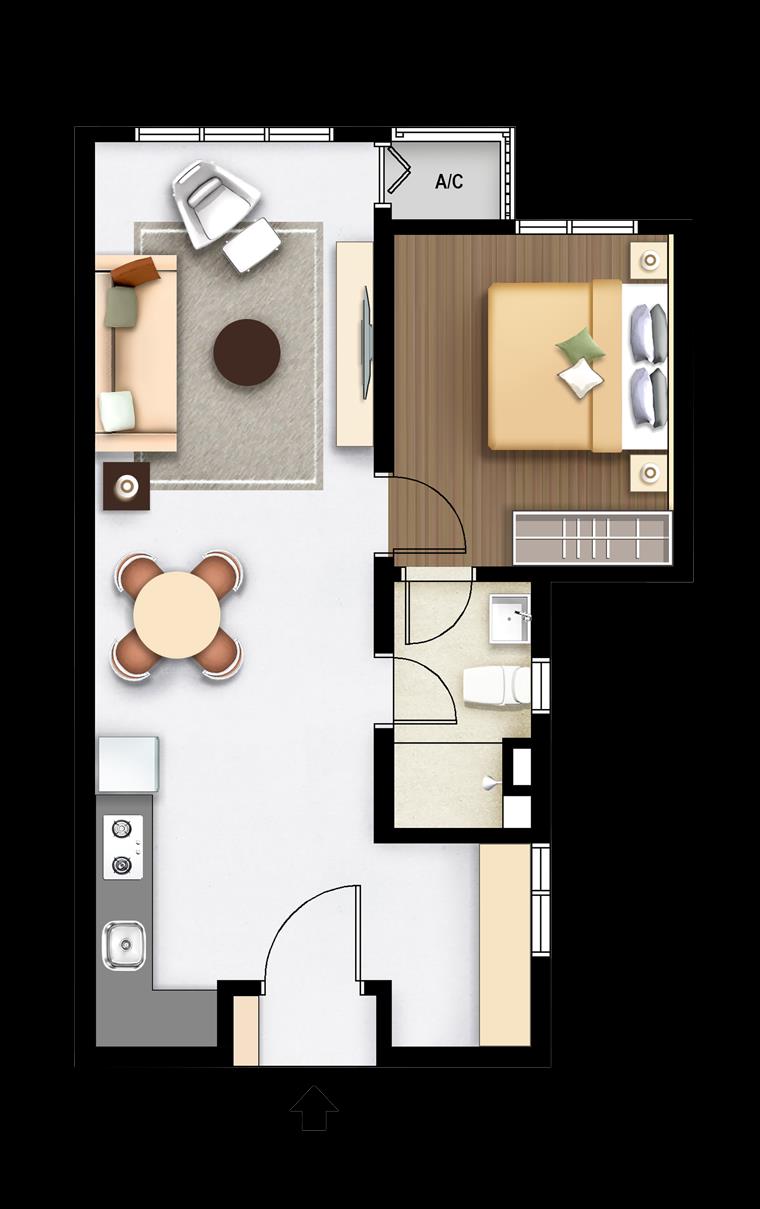 Type A Floor Plan — 556 sf, 1+1 Bedroom